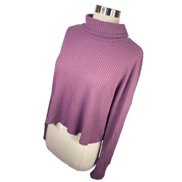 Wild Fable Dark Mauve Waffle Knit Crop Top - Size Large - Picture 2 of 4